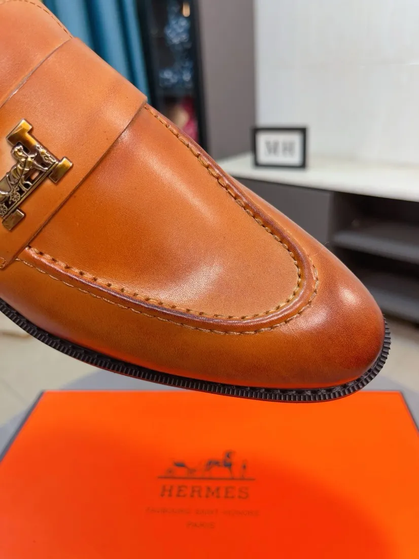 Men's shoes 💰500🌹🌹《HERMES》Hermès business leather shoes, original factory configuration, original imported cowhide upper + luxury hardware logo + fully imported original customized sheepskin lining, sole: rubber wear-resistant outsole, difficult craftsmanship, original factory with single goods, 🔍🔍high quality code number: 38-44 45 can be customized